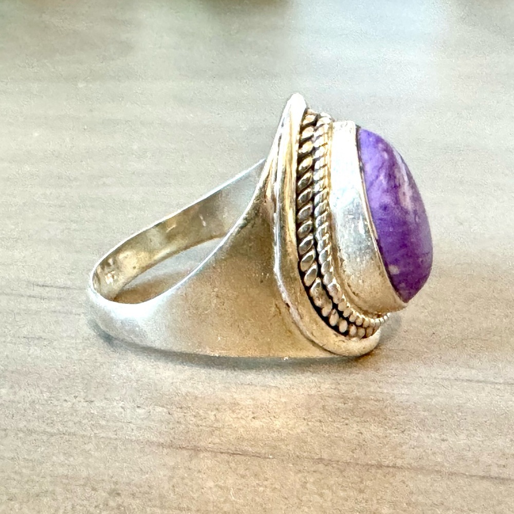 Charoite Teardrop Shield Ring - image 8